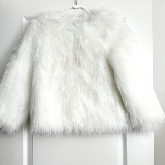 HALSTON HERITAGE White Faux Fur Short Coat Size 4 - Picture 8 of 9